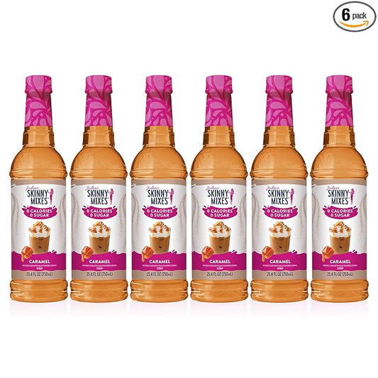 Jordan's Skinny Syrups Sugar Free Coffee Syrup, Caramel Flavor Drink Mix, Zero Calorie Flavoring for Chai Latte, Protein Shake, Food & More, Gluten Free, Keto Friendly, 25.4 Fl Oz, 6 Pack