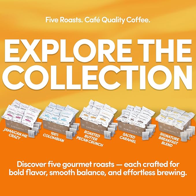 Sarasota Coffee Filter Packs | Medium Roast Breakfast Blend | Low Acid Pouches Gourmet Sampler Gift Set Ground Coffee in Filters | Bulk Individual Packets for 12 Cup Coffee Maker | 2 oz Bags, 12 Count