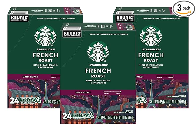 Starbucks French Roast Dark Coffee, 72 K-Cups, (3 Pack of 24 k-cups)