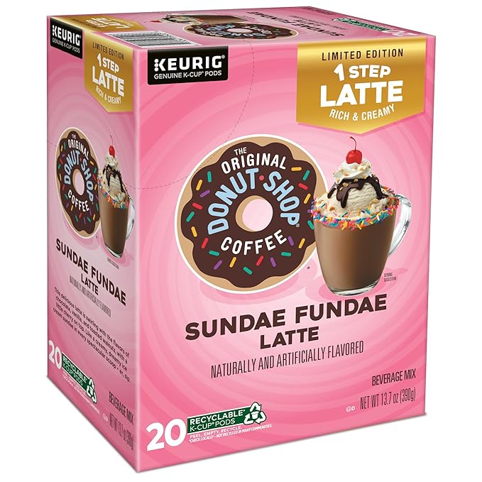 The Original Donut Shop Sundae Fundae One-Step Latte, Keurig Single Serve K-Cup Pods, 20 Count