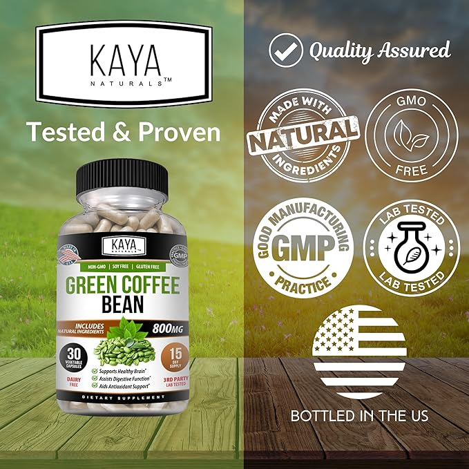 Kaya Naturals Green Coffee Bean Extract - Non-GMO, Gluten-Free Supplement (30 Count (Pack of 1)