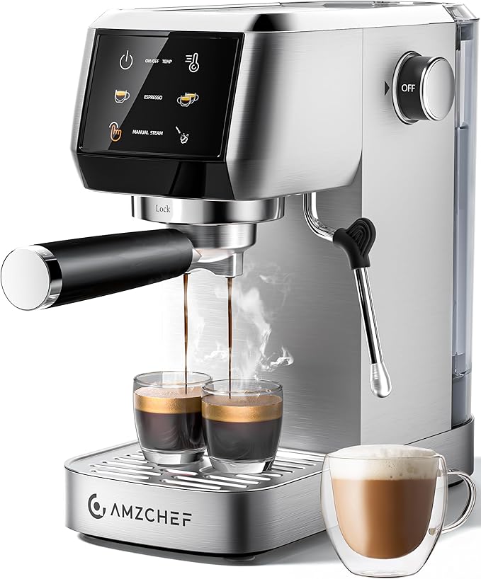 AMZCHEF 51mm Coffee Espresso Machine 20 Bar – Professional Coffee Maker with Milk Frother, Compact Stainless Steel Espresso Maker for Cappuccino, Latte, Mocha, 44oz Water Tank
