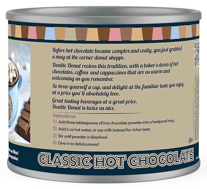 Double Donut Coffee Classic Bulk Hot Chocolate Mix, Rich Hot Cocoa 12 Ounce Canister, Hot Chocolate Powder