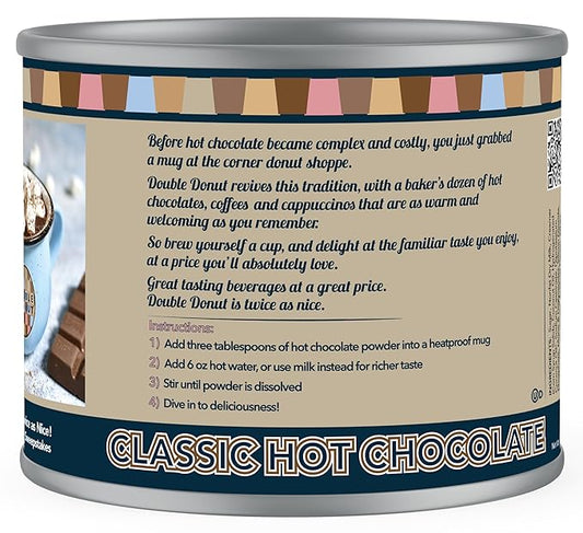 Double Donut Coffee Classic Bulk Hot Chocolate Mix, Rich Hot Cocoa 12 Ounce Canister, Hot Chocolate Powder