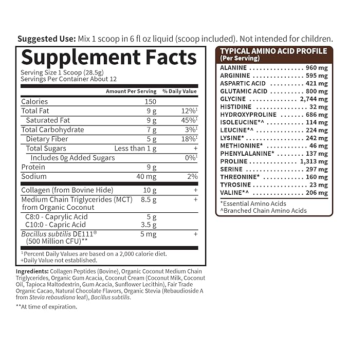 Garden of Life Grass Fed Collagen Creamer Powder - Chocolate, 12 Servings, Powder for Coffee Energy Beauty Joints, Collagen Peptides with Coconut MCTs, Keto Protein Supplements