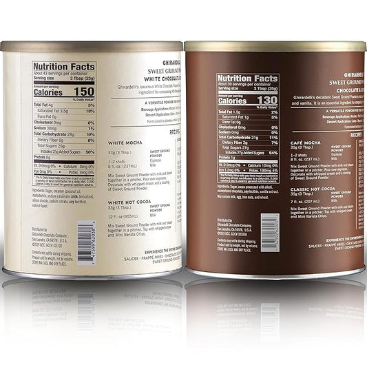 Ghirardelli Sweet Ground Cocoa Powder Variety Pack | 49 oz (Pack of 2) | Chocolate and White Chocolate Powder for Coffee Drinks, Hot Cocoa, and Baking Recipes