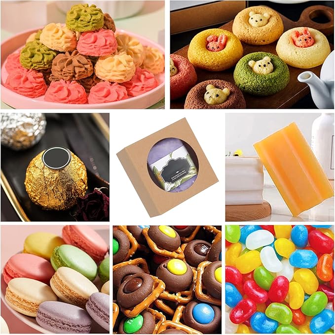 BENECREAT 24 Packs 3.7x3.7x1.5inch Round Clear PVC Window Gift Boxes, Square Brown Kraft Present Packaging Boxes for Party Favor Treats, Bakery, and Jewelry Packaging