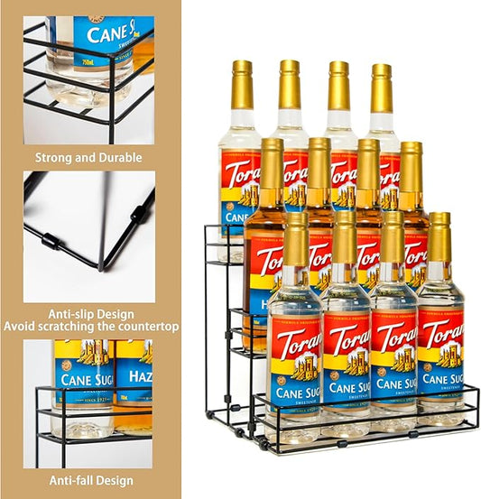 TelKeen 12 Bottles Coffee Syrup Rack Organizer, Coffee Syrup Stand Holder, 3 Tier Coffee Syrup Organizer for Coffee Bar Station, Wine Rack for Countertop, Bottle Display Shelf for Cocktail, Dressing