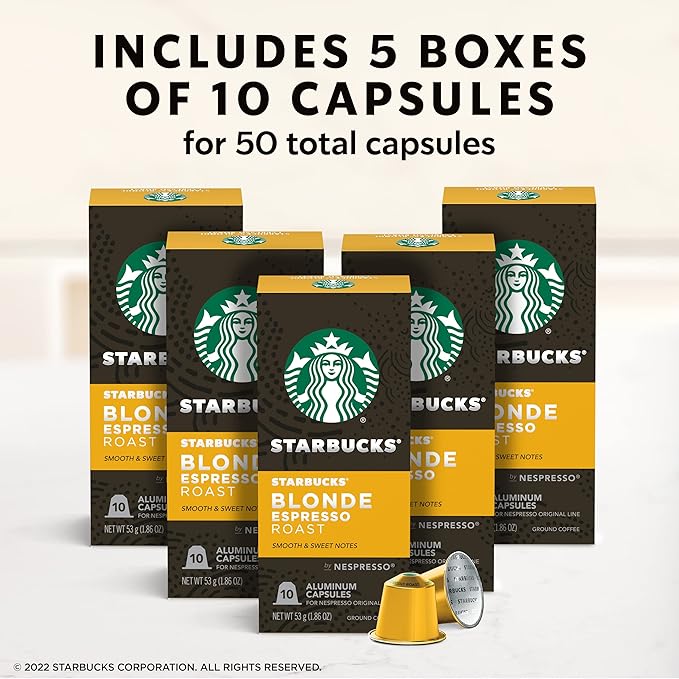 Starbucks by Nespresso Coffee Capsules, Blonde Espresso Roast, 10 CT