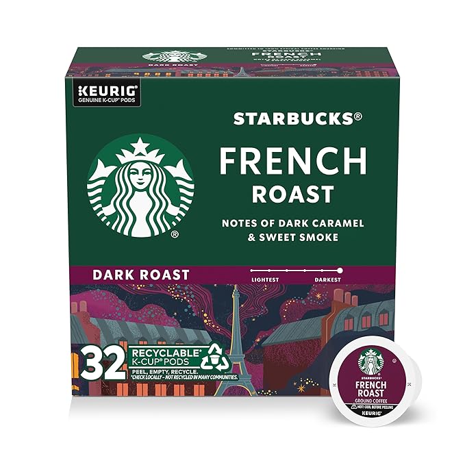 Starbucks K-Cup Coffee Pods, Dark Roast Hot or Iced Coffee, French Roast, 32 Keurig Pods
