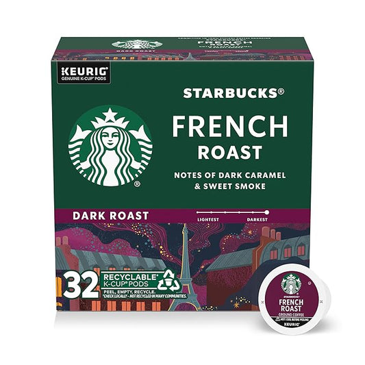 Starbucks K-Cup Coffee Pods, Dark Roast Hot or Iced Coffee, French Roast, 32 Keurig Pods
