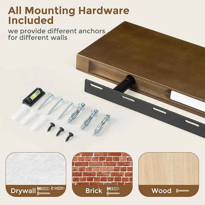 Marsmiles Wood Floating Shelves | 55 Inch Rustic Dark Wood Wall Shelves Set of 1 | 55" W x 7.7" D x 1.6" H Wooden Shelves for Bathroom Living Room Kitchen