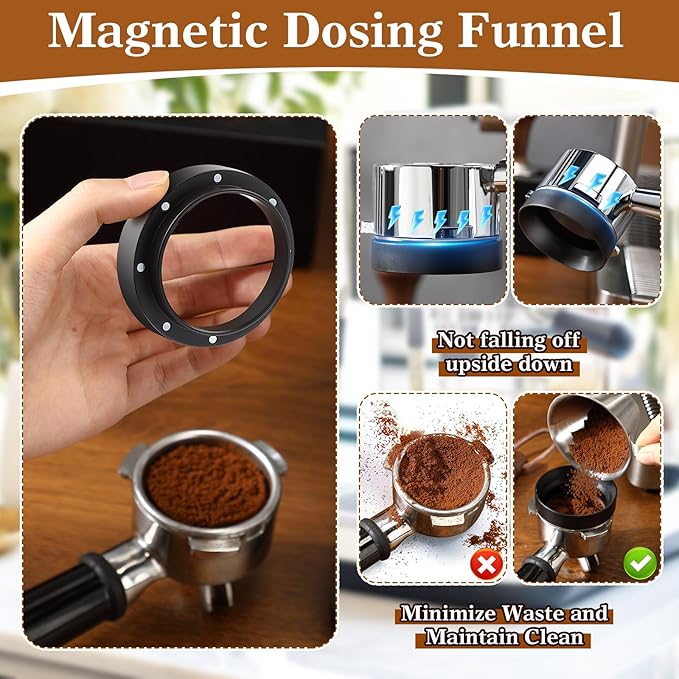 54mm Retractable WDT Tool, Espresso Accessories Kit with Dosing Funnel and Puck Screen, 304 Stainless Steel Needle Coffee Distribution Stirrer, Portafilter Dosing Ring for Barista 54mm