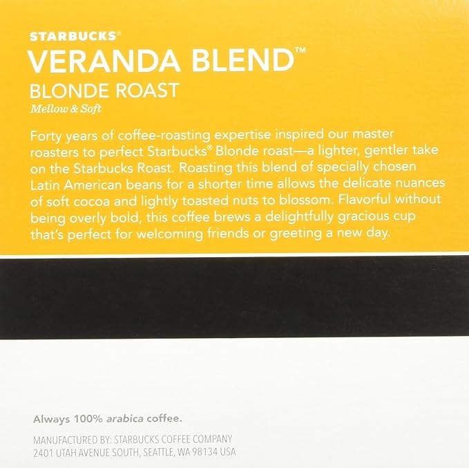 Starbucks Veranda Blend Blonde, K-Cup 12-count