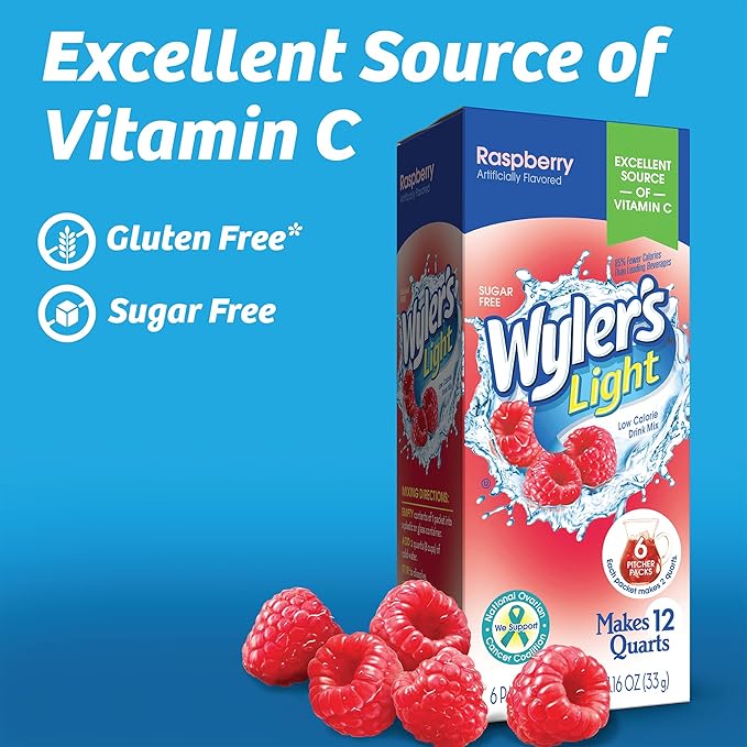 Wyler's Light Pitcher Packs, Water Drink Mix,Raspberry,6 Pitcher Packets (Pack of 2)
