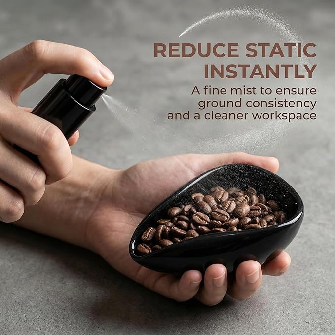 Ceramic Coffee Bean Dosing Cup and Spray Bottle Set, Espresso Bean Measuring Cup with Anti-Static RDT Sprayer Kit for Home Barista and Coffee Lovers