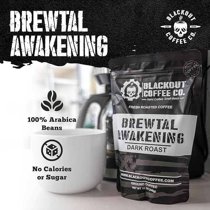Blackout Coffee Brewtal Awakening Whole Bean Coffee – Dark Roast, High Caffeine, Bold & Strong – Freshly Roasted 12oz Bag