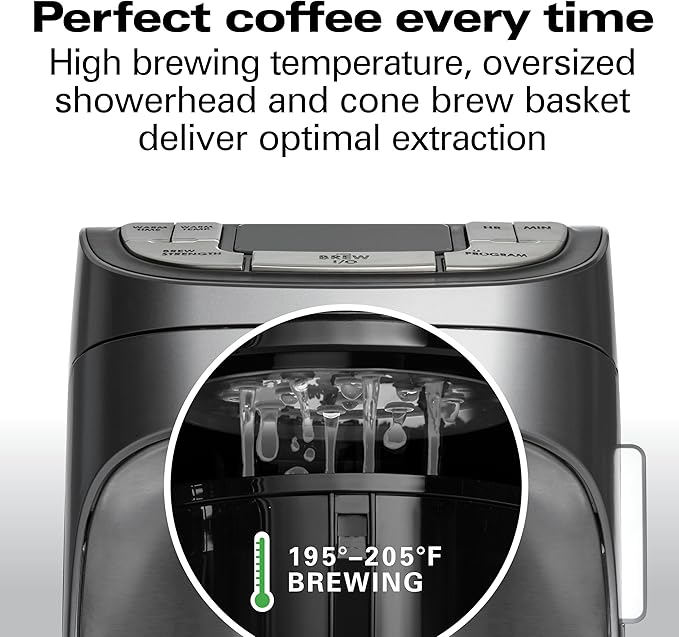 Hamilton Beach Professional Programmable Drip Coffee Maker, 12 Cup Capacity Ergonomic Carafe, 60oz Removable Reservoir,120 volts, Brushed Metal (49500)
