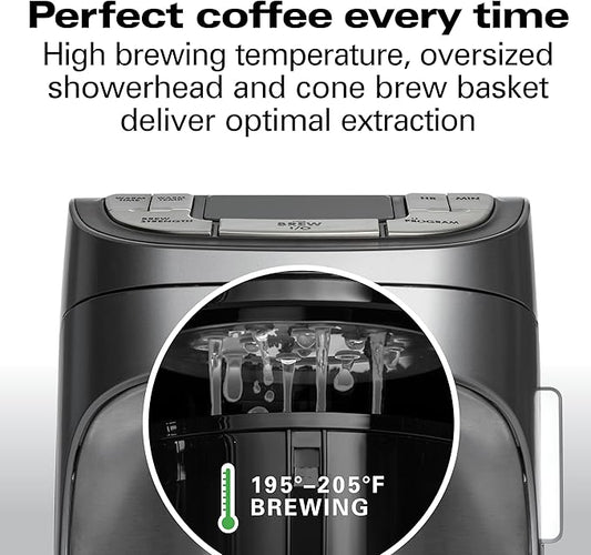 Hamilton Beach Professional Programmable Drip Coffee Maker, 12 Cup Capacity Ergonomic Carafe, 60oz Removable Reservoir,120 volts, Brushed Metal (49500)
