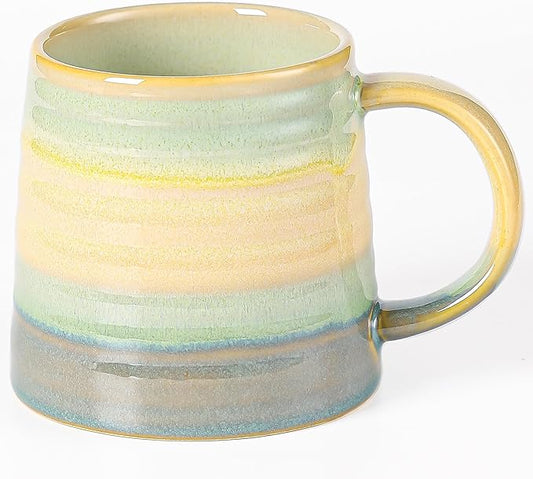 Large Ceramic Coffee Mug, Handmade Pottery Mugs, Tea Cups with Big Handle for Office and Home, 15.5 oz, Dishwasher and Microwave Safe (Grayish Blue)