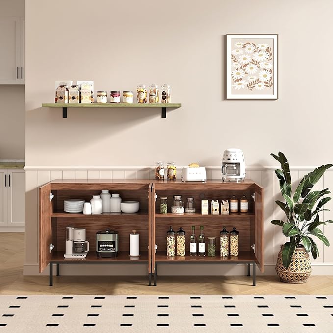 Set of 2 Accent Storage Cabinet with Doors and Adjustable Shelf,Freestanding Buffet Cabinet,Modern Sideboard Buffet Cabinet for Living Room,Dining Room,Kitchen, Hallway,Brown