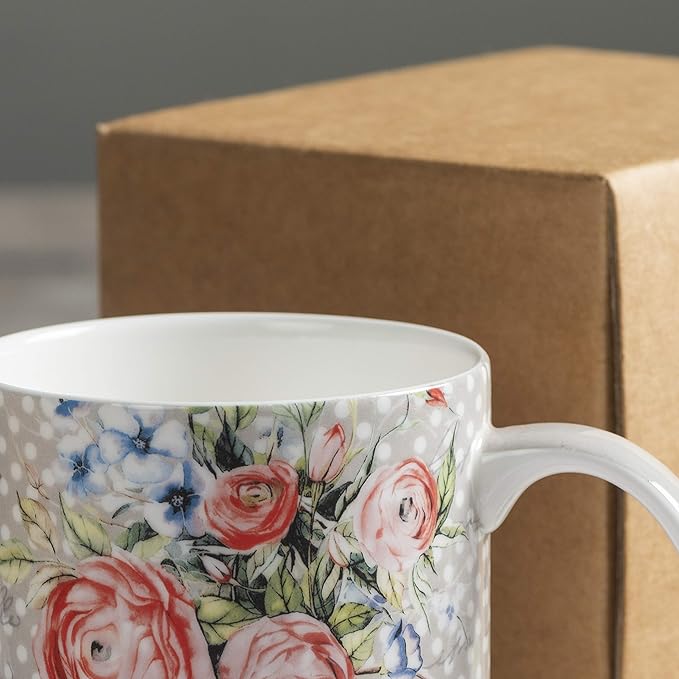 Maison d' Hermine Coffee Mug with Handles Fine Bone China Mugs Pack of One Tea Cups for Hot Beverages Cappuccino Latte Home Restaurant Office Perfect for Gift (Champ De Mars - Dotty, 12 Ounce)