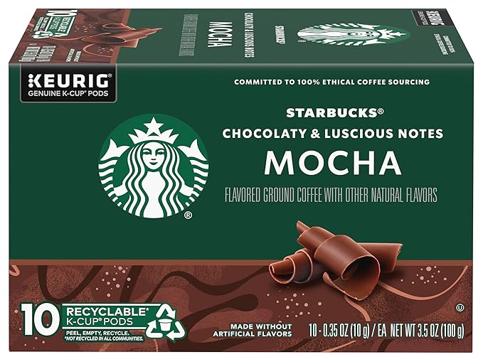 Starbucks Flavored Coffee K-Cup Pods, Mocha Flavored Coffee, Made without Artificial Flavors, Keurig Genuine K-Cup Pods, 10 CT K-Cups/Box (Pack of 3 Boxes)