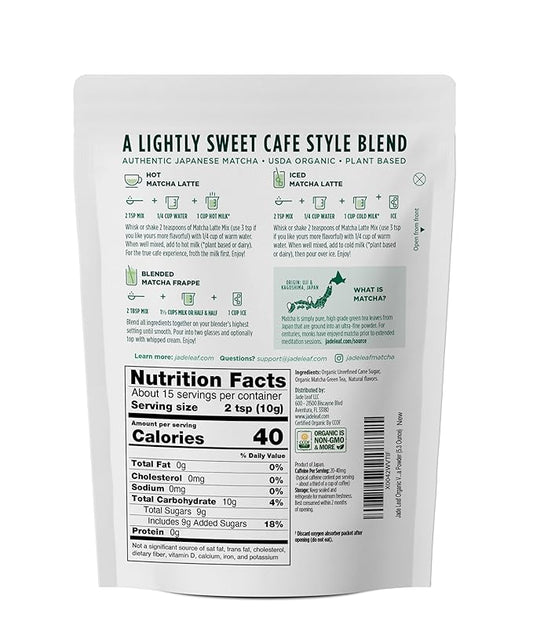 Jade Leaf Matcha Organic Grade Matcha Green Tea Powder - Japanese - Culinary, Ingredient, Ceremonial Barista Teahouse, Latte, Collagen, 5.3 Ounce (Pack of 1), Vanilla Matcha Latte
