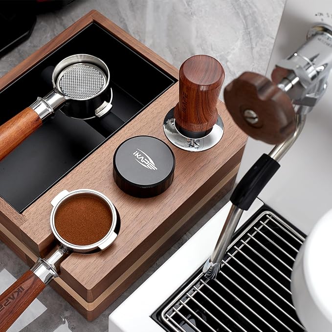 IKAPE 51mm Espresso Coffee Tamper, Spring-loaded Calibrated Tamper with Premium Stainless Steel, Walnut Wooden-Handle Tamper Compatible with All 51mm Espresso Machine Bottomless Portafilter