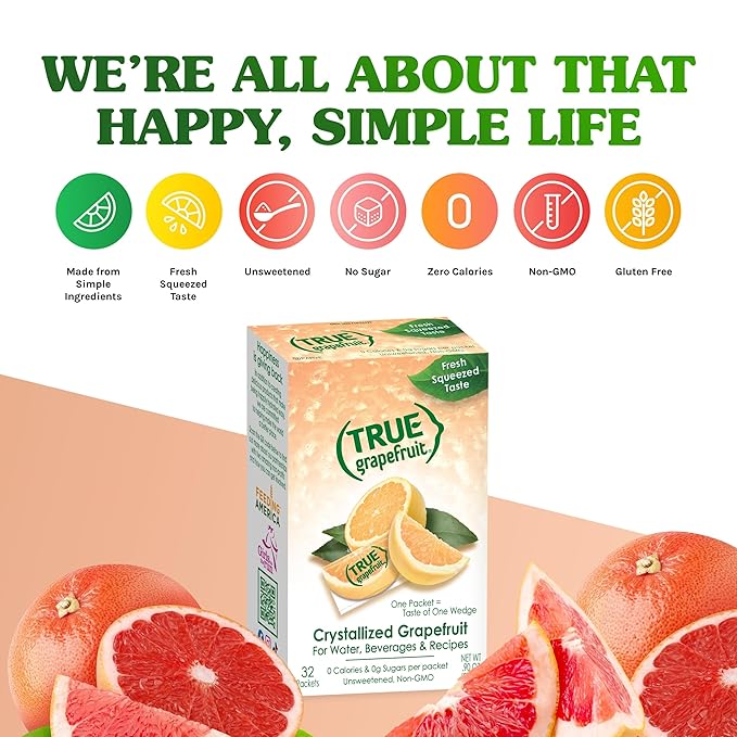 True Grapefruit 32ct (Pack of 1) - Water Enhancer - Bulk Dispenser - 0 Calorie Drink Mix Packets For Water - Sugar Free Grapefruit Flavoring Powder Packets