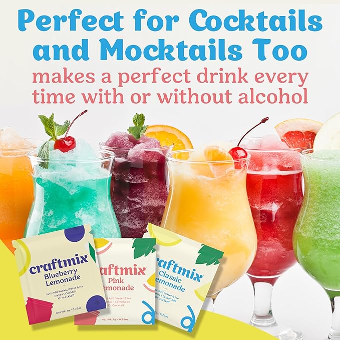 Craftmix Lemonade Variety Mix, 12 Packets, Easy Powder Drink with Real Fruit, Low-Sugar, Vegan, Low-Carb, Non-GMO, Dairy-Free, Gluten-Free, Flavored Water Enhancer, On-the-Go Water Flavoring Packets