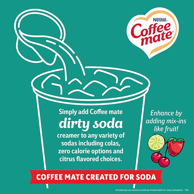 Nestle Coffee mate Creamer, Dirty Soda Coconut Lime Flavor, Liquid Creamer Singles, Non Dairy, No Refrigeration, 0.375 fl oz Tubs (Pack of 200)