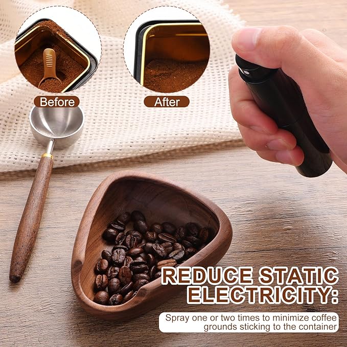 3pcs Espresso Bar Accessories Kit, Include Walnut Wood Coffee Bean Dosing Cup Measuring Tray and Static Reduction Spray Bottle and Spoon for Coffee Lovers Gift