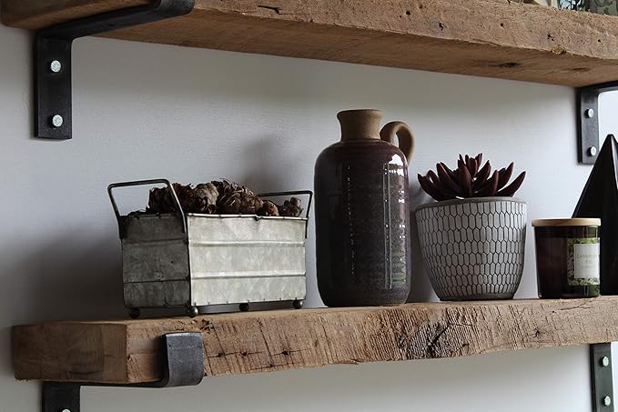 Urban Legacy Accent Shelves | Reclaimed Barn Plank | Set of 2 with Full Brackets (Natural 40" x 7" x 2")