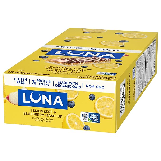 LUNA Bar - Mash-Ups LemonZest + Blueberry Flavor - Gluten Free Snack Bars - Non-GMO - Protein Bars - Made with Organic Oats (15 Pack)