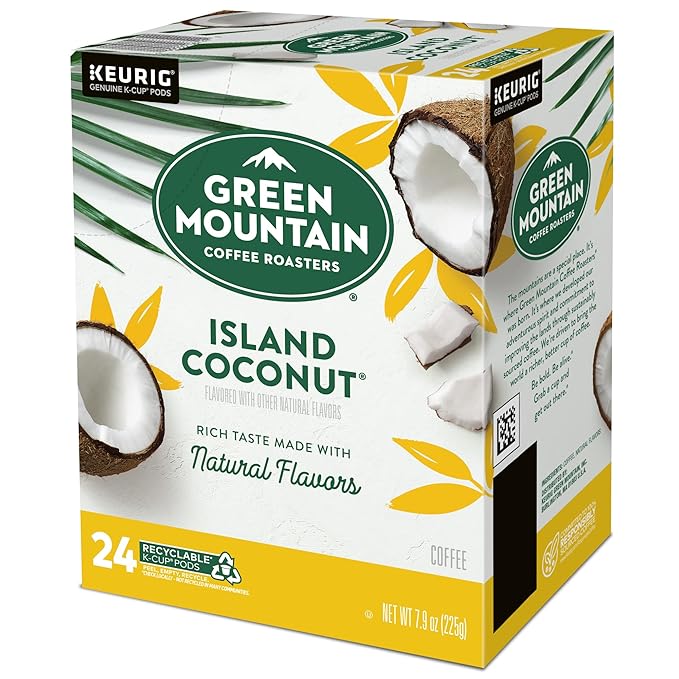 Green Mountain Coffee Roasters Island Coconut Keurig Single-Serve K-Cup Pods, Light Roast Coffee, 96 Count (4 Packs of 24)