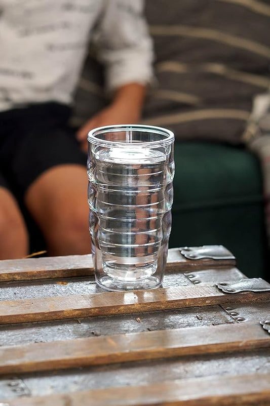 Tervis Clear & Colorful Lidded Made in USA Double Walled Insulated Tumbler Travel Cup Keeps Drinks Cold & Hot, 10oz Wavy, Orange Lid