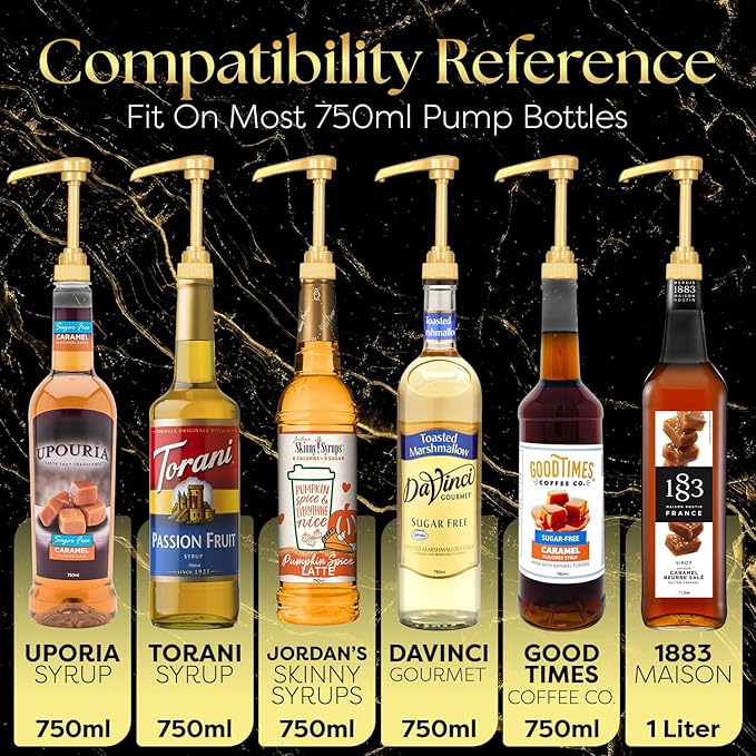 2 Pack Fresh Finest Coffee Syrup Pump Dispenser, Syrup Pump is Compatible with Torani, Davinci, Jordans Skinny Syrups, Fits 25.4 Oz/750 ML Bottles, for Coffee Syrups, Teas, Snow Cones, Smoothies