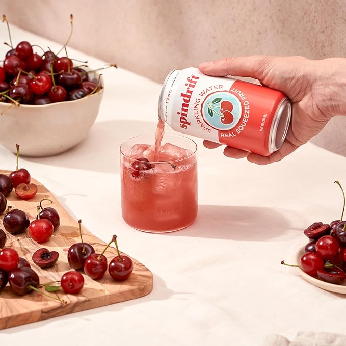 Spindrift Sparkling Water, Cherry Flavored, Made with Real Squeezed Fruit, 12 Fl Oz Cans, Pack of 24 (Only 21 Calories per Can)