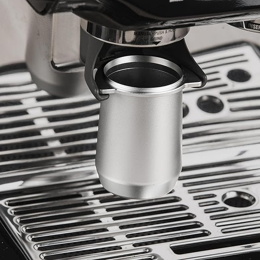 54mm Espresso Dosing Cup for Portafilter, Matte Silver Grounds Cup with Grinder-Activating Ring, Easy Transfer & Less Mess, Compatible with 54mm Breville Portafilters