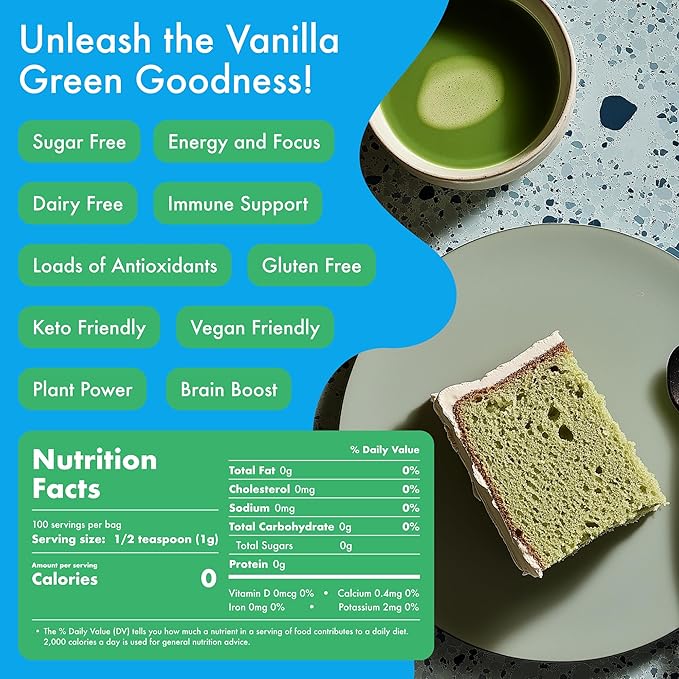 Vanilla Matcha Green Tea Powder From Japan - 1.06 oz / 30 g - Ceremonial Grade & Sugar Free - No Fillers or Milk Powders - Tested For Heavy Metals & Radiation - First Harvest & Shade Grown Matcha Powder