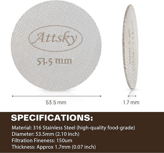 Attsky 53.5mm Espresso Puck Screen, Espresso Filter for 54mm Portafilter Filter Basket, Reusable Espresso Screen with 1.7mm Thickness 150μm 316 Stainless Steel