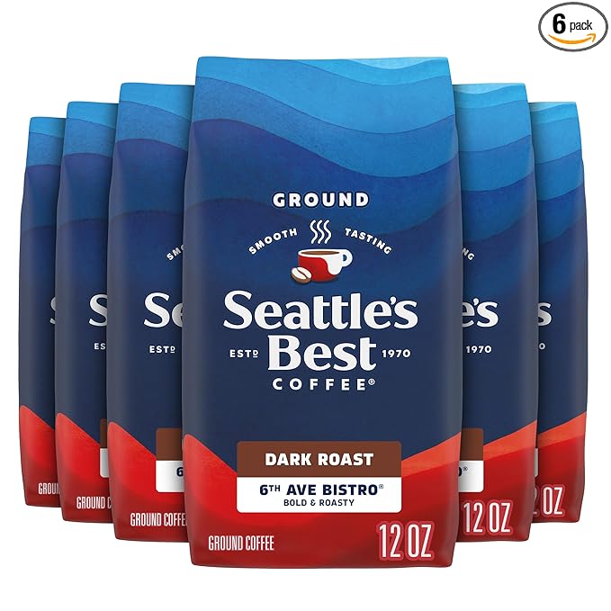 Seattle’s Best Coffee, Dark Roast Ground Coffee, 6th Ave Bistro, 100% Arabica, 6 Bags (12 oz Each)