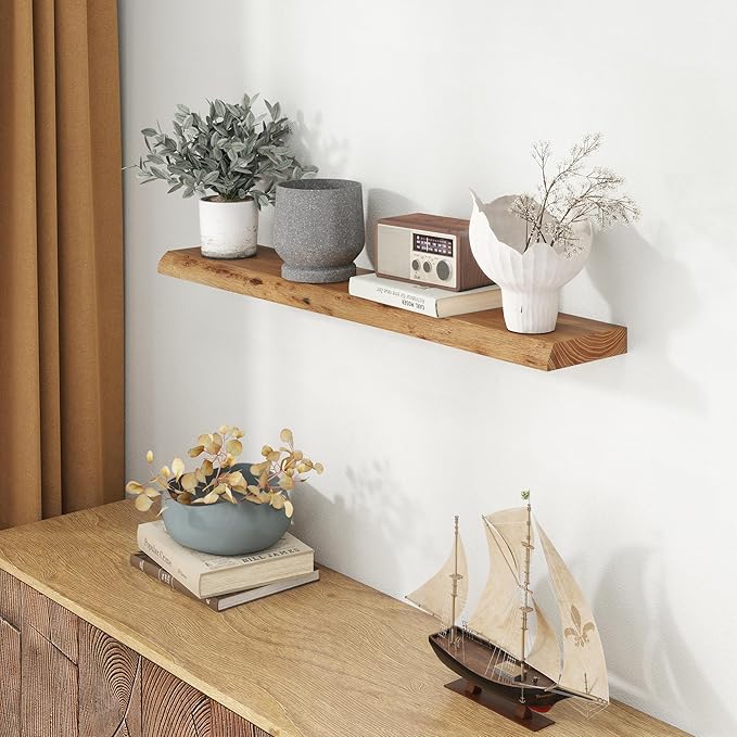 Live Edge Elm Wood Floating Shelves, 40 Inch Long Wall Shelves 1 Pack Shelf for Farmhouse Bedroom Bathroom Kitchen, Wall Mounted Wooden Shelf with Invisible Bracket for Books Decor, Natural