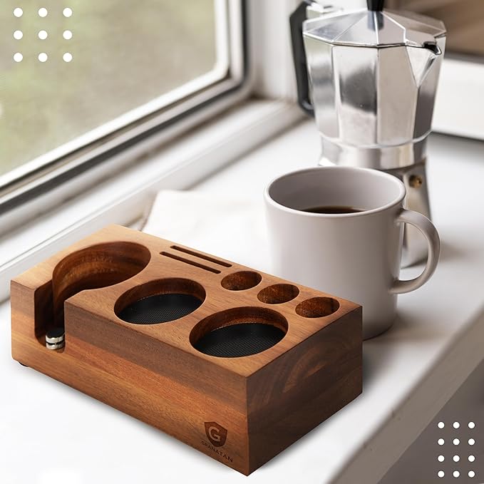 Espresso Tamping Station, Acacia Wood Tamper Station, 54-58 MM Coffee Tamper Holder, Espresso Machine Accessories