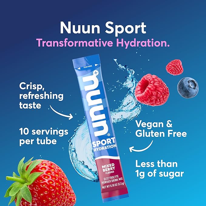 Nuun Sport Electrolyte Powder Packets with Magnesium, Calcium, Potassium, Chloride, and Sodium, Hydration Packets for On-The-Go, Mixed Berry Flavor, Gluten Free & Vegan, 16 Single Servings