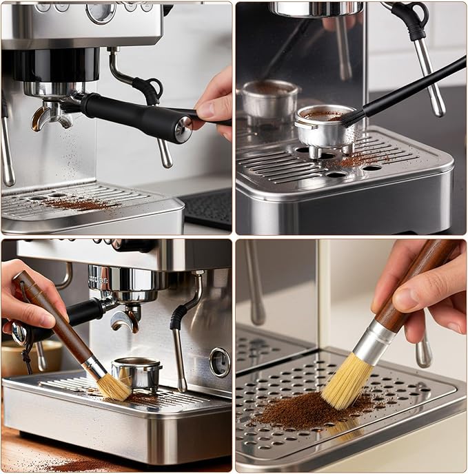 QFGasre 2Pcs Coffee Machine Cleaning Brush Espresso Brush Tools Accessories Wooden Handle and Natural Bristles Cleaning Tool Used on Group Heads Shower Screen Portafilter Home Kitchen