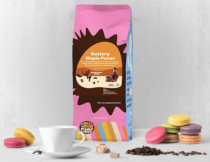 Crazy Cups Flavored Ground Coffee, Buttery Maple Pecan Coffee, For Brewing Flavored Hot or Iced Pecan Coffee, 10oz (Pack of 2)