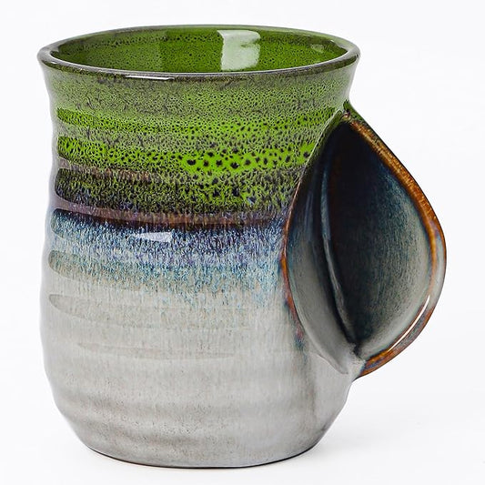 Mkour 21oz Large Ceramic Coffee Mugs, Handmade Tea Cups with Comfortable Handle for Office and Home, Microwave and Dishwasher Safe (Light Green)