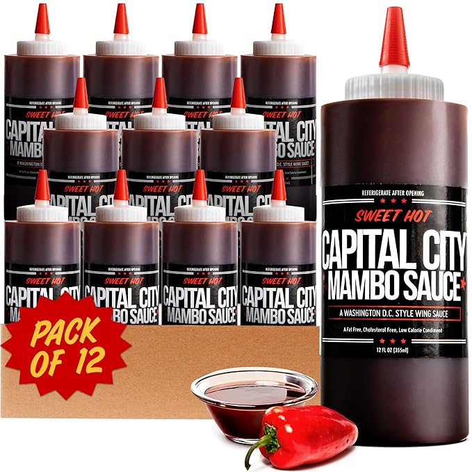 Capital City Mambo Sauce Sweet Hot, Washington DC Wing Sauces, Perfect Condiment for Wings Chicken Pork Beef Seafood Burgers Rice or Noodles, 12oz (12 pack)